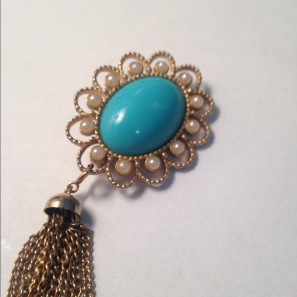 Vintage Sarah Coventry Turquoise and Pearl Tassel - Picture 2 of 8
